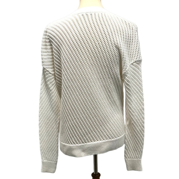Vince Optic White Cotton Open Weave Crochet Knit Crew Neck Sweater Small - Picture 6 of 11